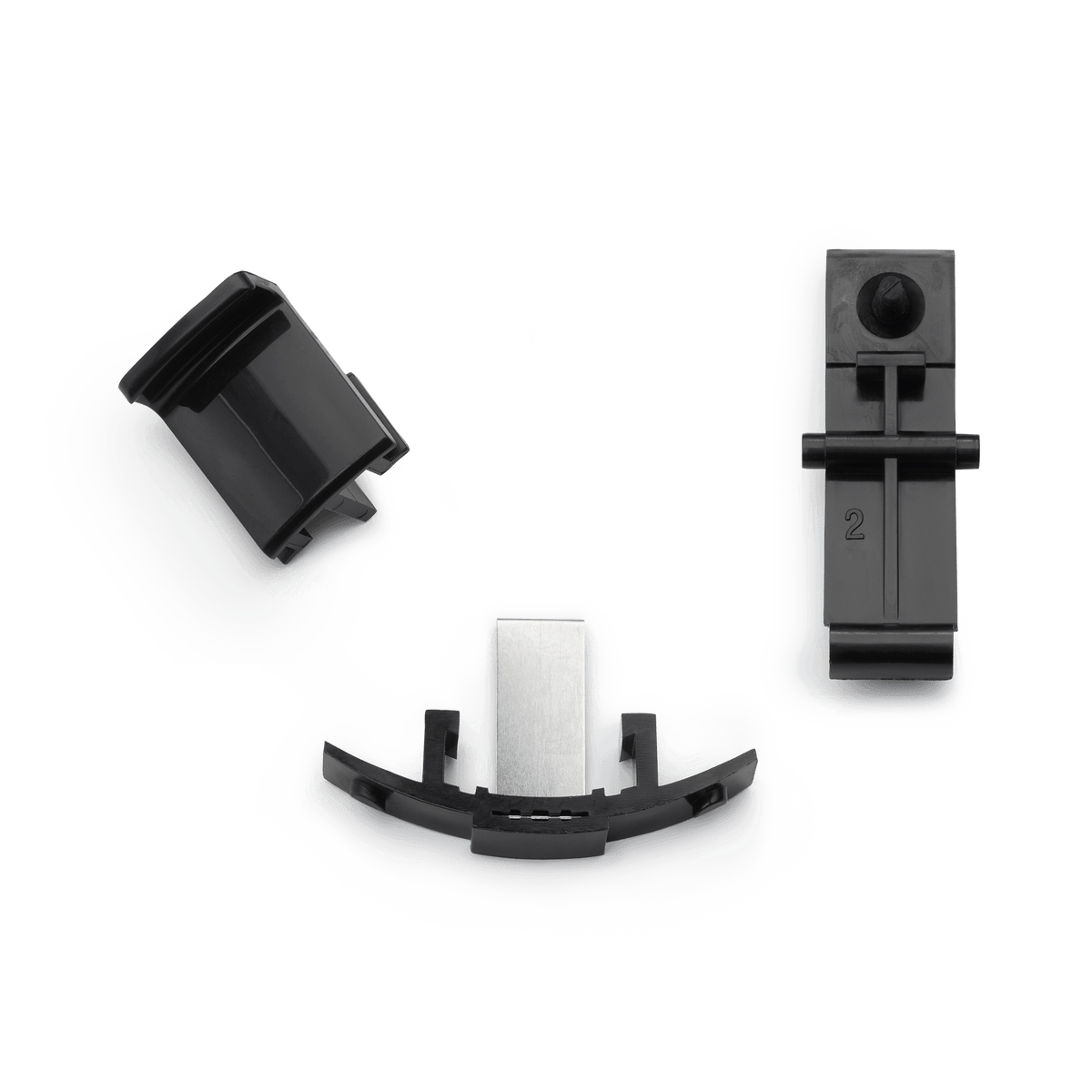 The three replacement parts that are included in the brew basket manual drip-stop replacement kit.