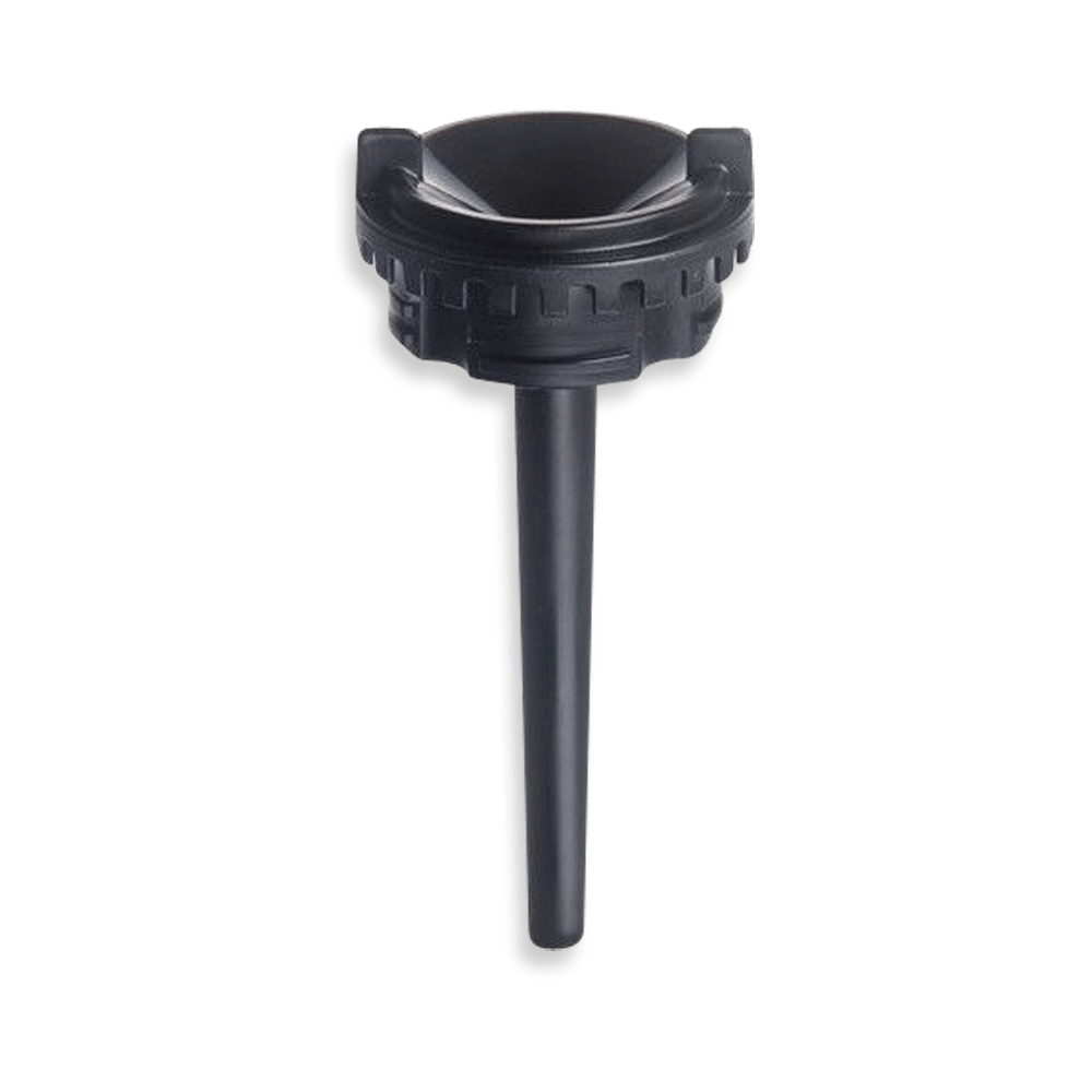 Black coffee machine part with a circular top and long narrow tube