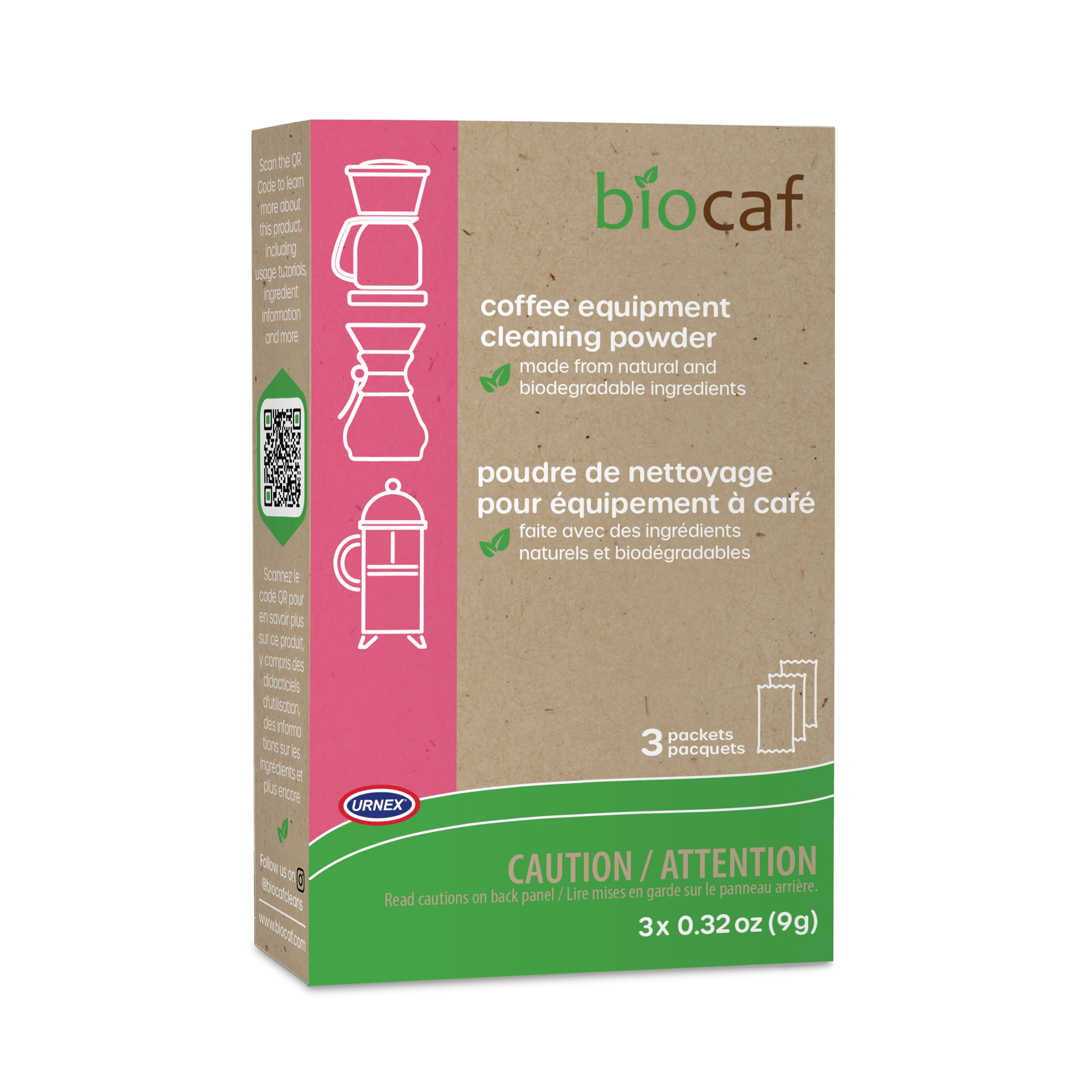 A box of Biocaf Coffee Equipment Cleaning Powder