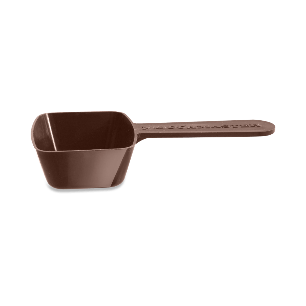 A brown 2-tablespoon coffee ground scoop.